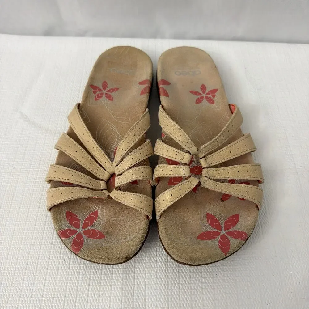Abeo Sandals Womens Size 7 Narrow Vibram Farren Tan Leather Floral Comfort